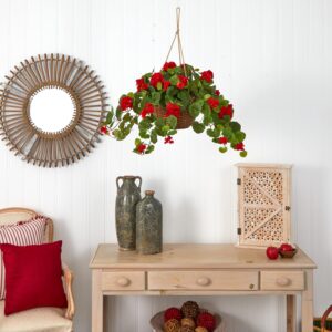 Nearly Natural 24in Artificial Geranium Hanging Basket Faux Floral Plant For Indoor Home Porch Decor, Red Product - Image 4