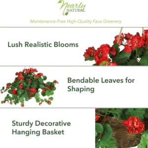 Nearly Natural 24in Artificial Geranium Hanging Basket Faux Floral Plant For Indoor Home Porch Decor, Red Product - Image 5