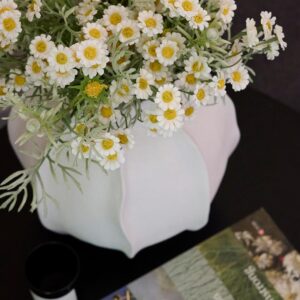 White Daisy Artificial Flower Bouquet with Green Foliage - Image 2