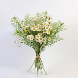 White Daisy Artificial Flower Bouquet with Green Foliage