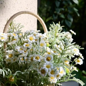 White Daisy Artificial Flower Bouquet with Green Foliage - Image 4