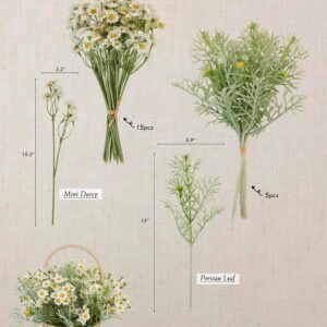 White Daisy Artificial Flower Bouquet with Green Foliage - Image 5
