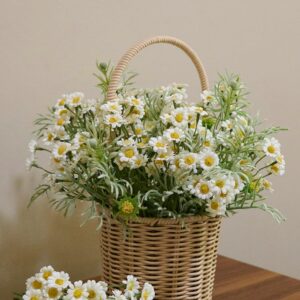 White Daisy Artificial Flower Bouquet with Green Foliage - Image 6